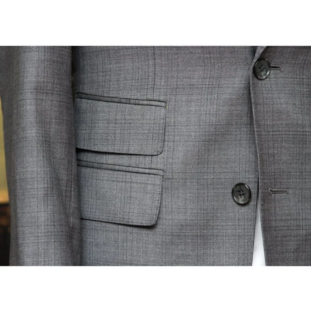 JOS A BANK Men's Blazer Sport Coat Jacket‎ 36R Wool Grey Plaid E081214